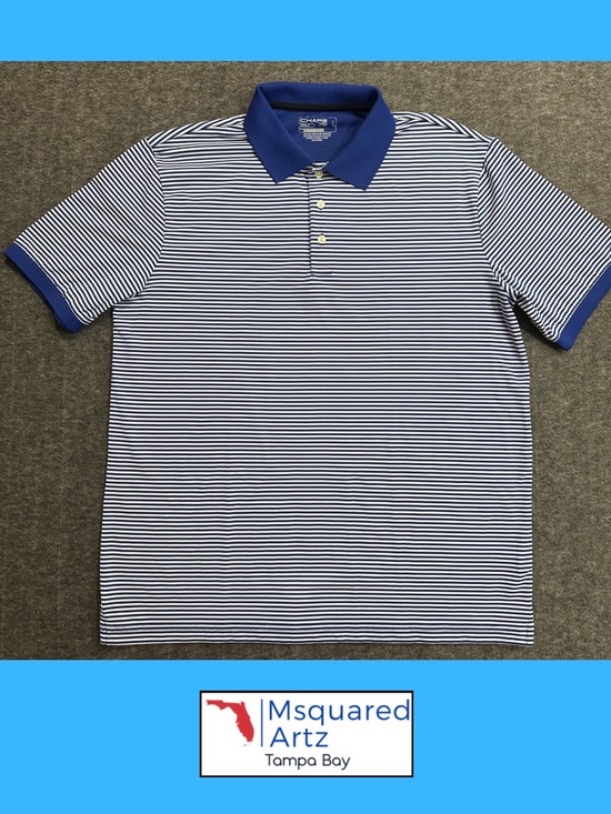 Chaps Other - Chaps Golf Stay-Dry Performance Polo Shirt Mens Large Blue White Striped Golf